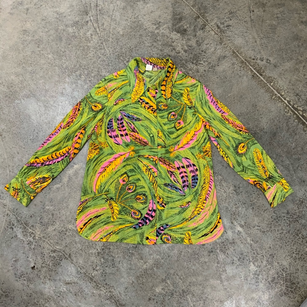 Vintage 1970's Neon Feather Shirt
